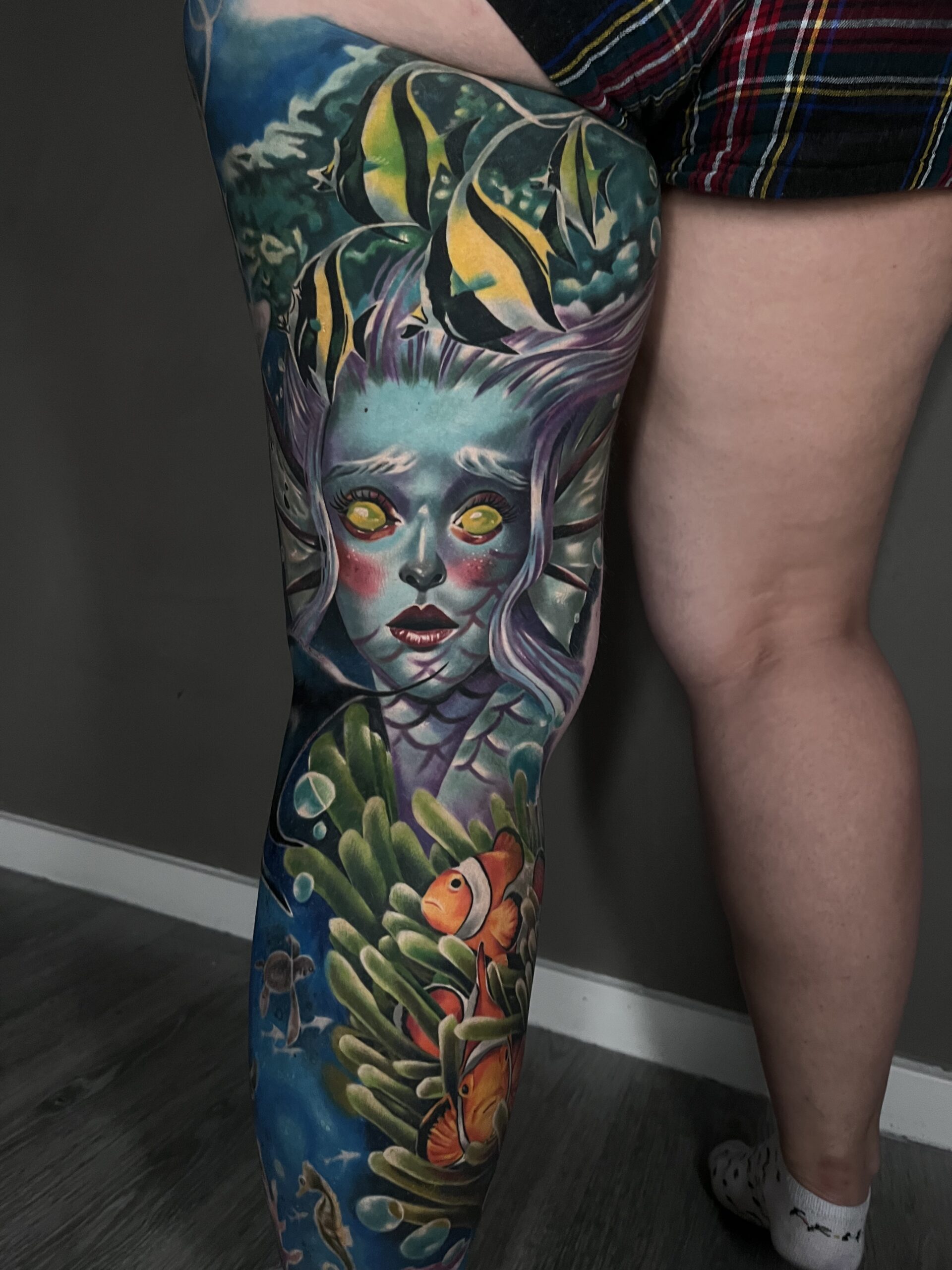 Underwater full color siren mermaid tattoo